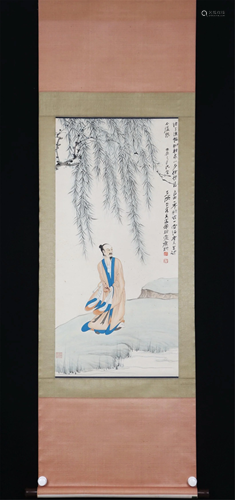 A CHINESE PAINTING OF SCHOLAR UNDER WILLOW TREE