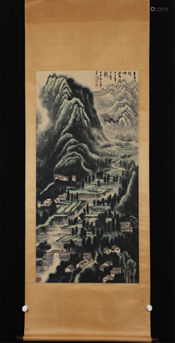 A CHINESE LANDSCAPE PAINTING HANGING SCROLL