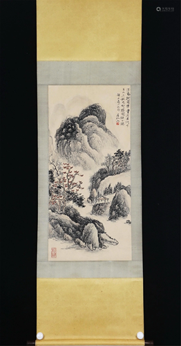 A CHINESE LANDSCAPE PAINTING HANGING SCROLL