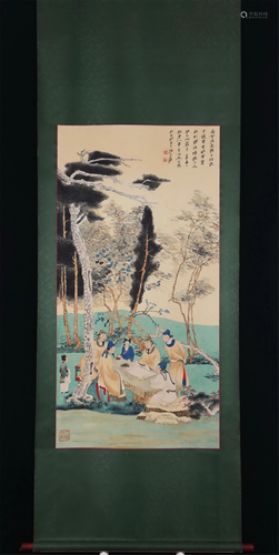 A CHINESE PAINTING DEPICTING SCHOLARS' GATHERING