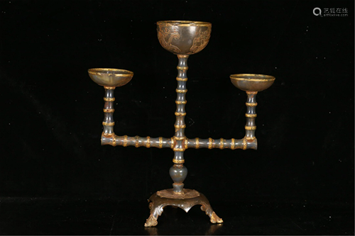 A BAMBOO-JOINTS AGATE OIL LAMP