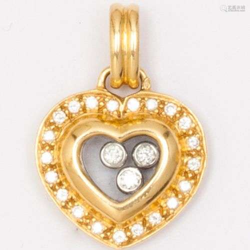 Pendentif « Cœur » en or jaune, orné de trois diamants mobil...