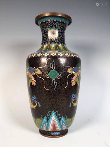 A BLACK GROUND CLOISONNE DRAGON VASE