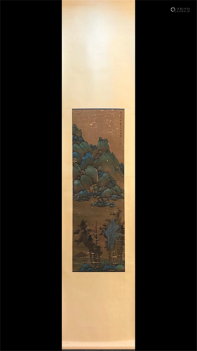 A CHINESE SILK PAINTING OF LANDSCAPE