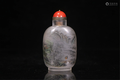 AN INTER PAINTED CRYSTAL SNUFF BOTTLE