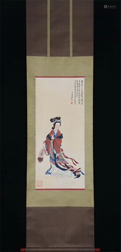 A CHINESE PAINTING OF AN FEMALE DEITY