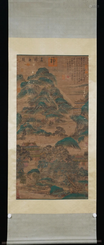 A CHINESE SILK PAINTING OF MOUNTAIN PAVILIONS AND