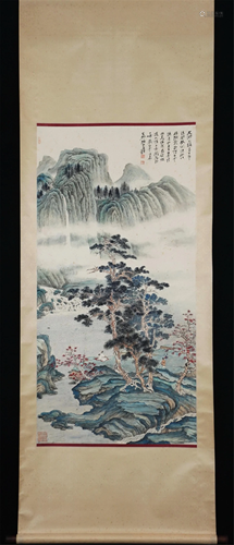 A CHINESE PAINTING OF FIGURES AMONG LANDSCAPE