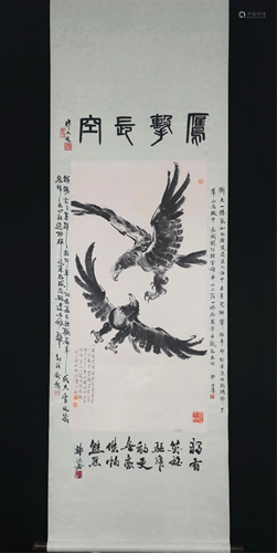 A CHINESE PAINTING OF FLYING FALCONS