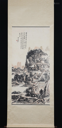 A CHINESE LANDSCAPE PAINTING HANGING SCROLL