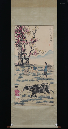 A CHINESE PAINTING OF DOING FARM WORK