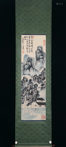 A CHINESE PAINTING OF MOUNTAIN COTTAGE