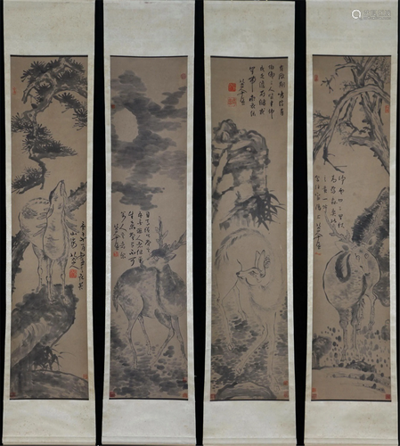 A SET OF CHINESE INK PAINTING HANGING SCROLLS