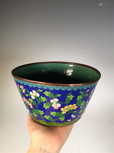 A CLOISONNE ENAMEL FLORAL FLOWER POT