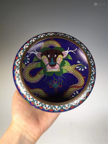 A BLUE GROUND CLOISONNE ENAMEL DRAGON WASHER