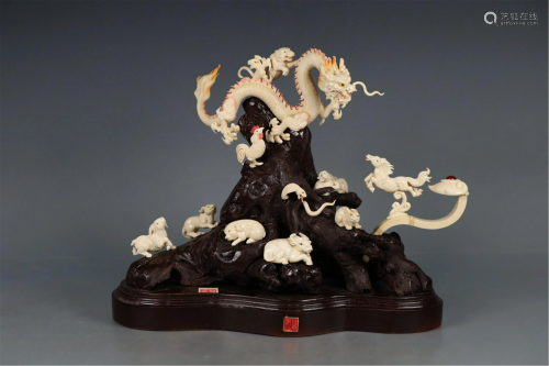 A CARVED TWELVE CHINESE ZODIAC SIGNS DECORATION