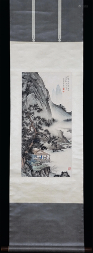 A CHINESE PAINTING OF FIGURES AMONG LANDSCAPE