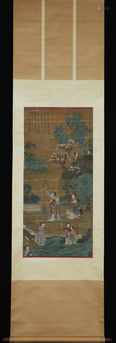 A CHINESE PAINTING OF BEAUTIES IN THE GARDEN