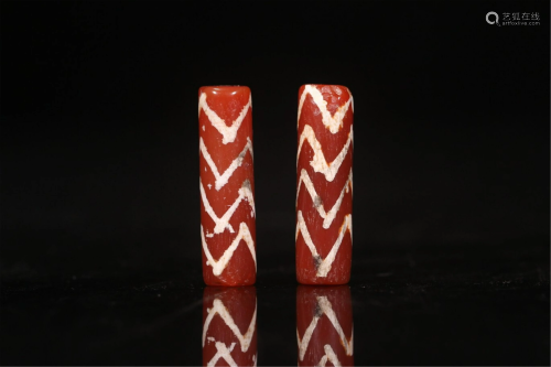 PAIR OF AGATE BEADS