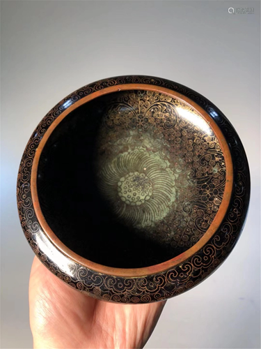 A BLACK GROUND CLOISONNE FLORAL BRUSH WASHER