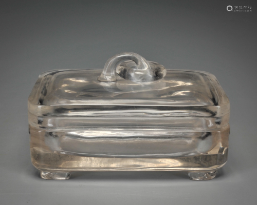 A Carved Rock Crystal Squared Box Qing Dynasty