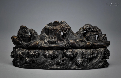 A Carved Aloes-Wood Mount Shaped Decoration Qing