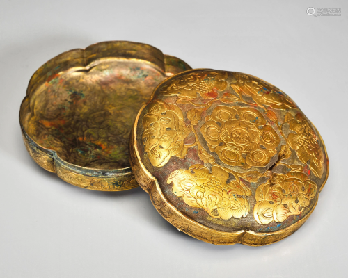 A Bronze Gilt Lobed Box Tang Dynasty