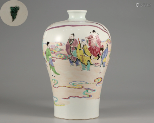 A Famille Rose Figural Vase Meiping Qing Dynasty