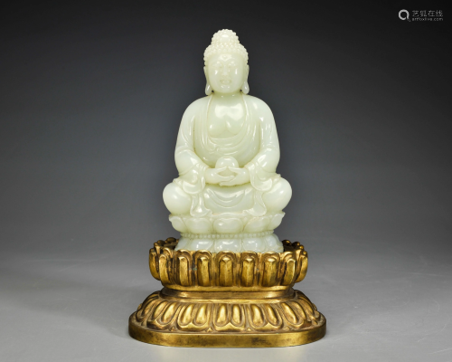 A Carved White Jade Medicine Buddha Qing Dynasty