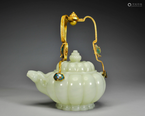 A Carved White Jade Teapot Qing Dynasty