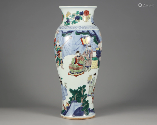 A Famille Verte Figural Sleeve Vase Qing Dynasty