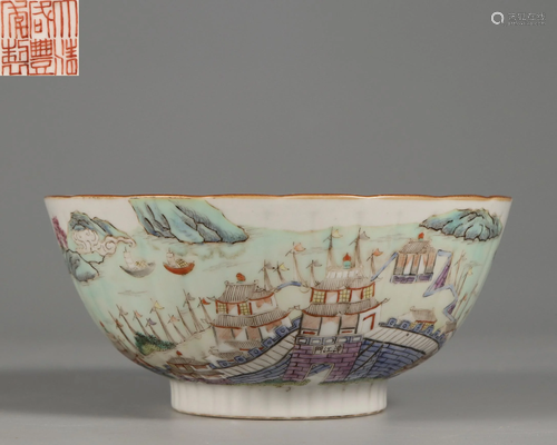 A Famille Rose Landscape Bowl Qing Dynasty