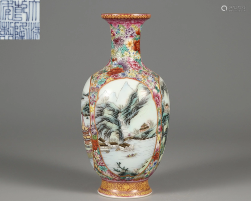 A Famille Rose Landscape Vase Qing Dynasty