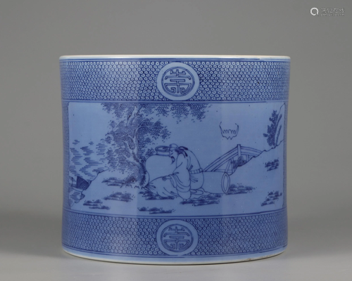 A Blue Ground and Underglaze Blue Brushpot Qing Dynasty