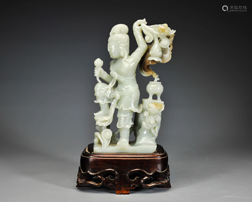 A Carved White Jade Standing Figure Qing Dynasty