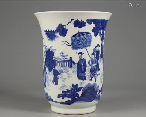 A Blue and White Figural Story Cup Qing Dynasty