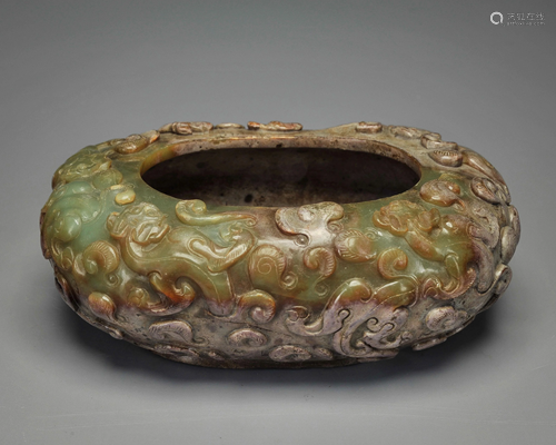 A Carved Russet Jade Washer Qing Dynasty