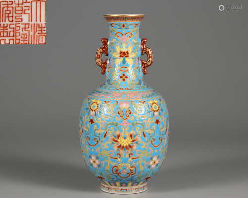 A Falangcai Floral Vase Qing Dynasty