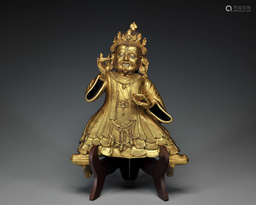 A Tibetan Gilt-Bronze Protector