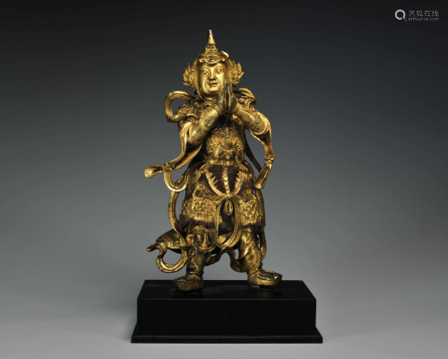 A Gilt-Bronze Standing Guardian Qing Dynasty