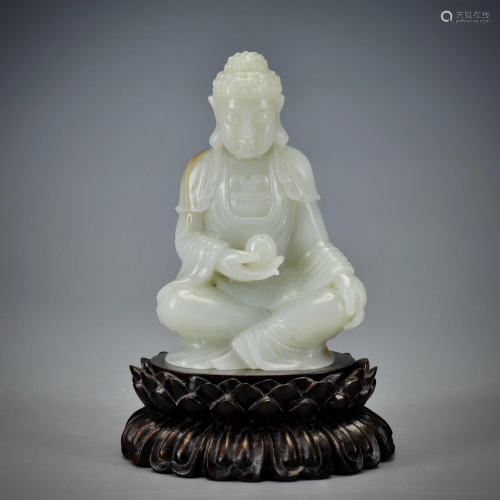 A Carved White Jade Seated Bodhisattva Qing Dynasty