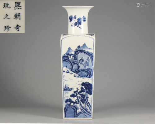 A Blue and White Squared Vase Qing Dynasty
