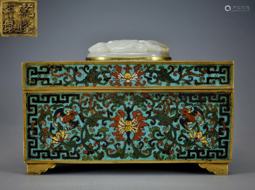 A White Jade Inlaid Cloisonne Enamel Box Qing Dynasty