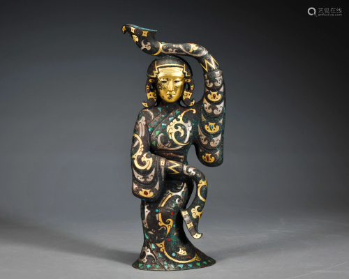 A Silver and Gold Inlaid Dancer Han Dynasty