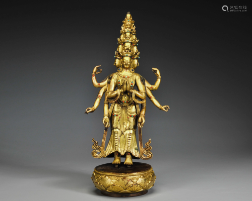A Gilt-bronze Standing Avalokitesvara Qing Dynasty