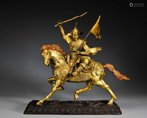 A Gilt-bronze Figure on Horse Qing Dynasty