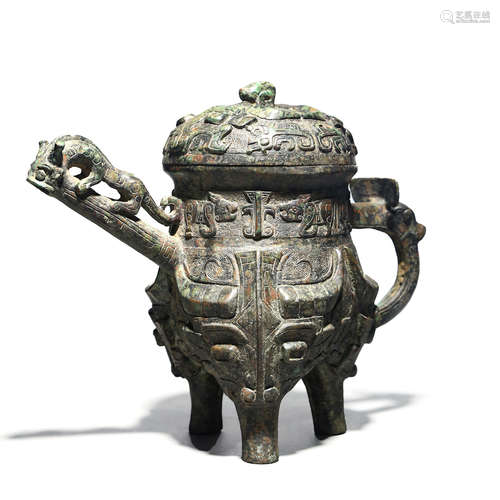 A Bronze Ritual Tripod Wine Vessel