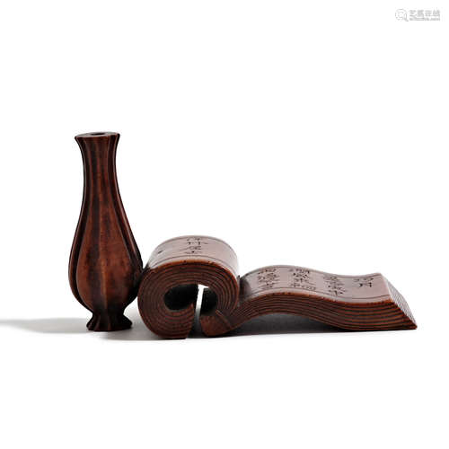 A Boxwood Scroll-Form Vase