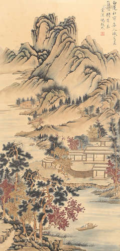 Feng Chaoran  Landscape And Pavilion Painting Scroll