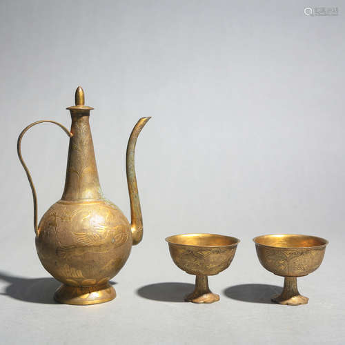 A Set Of Gilt Bronze Liquor Pot And Cups